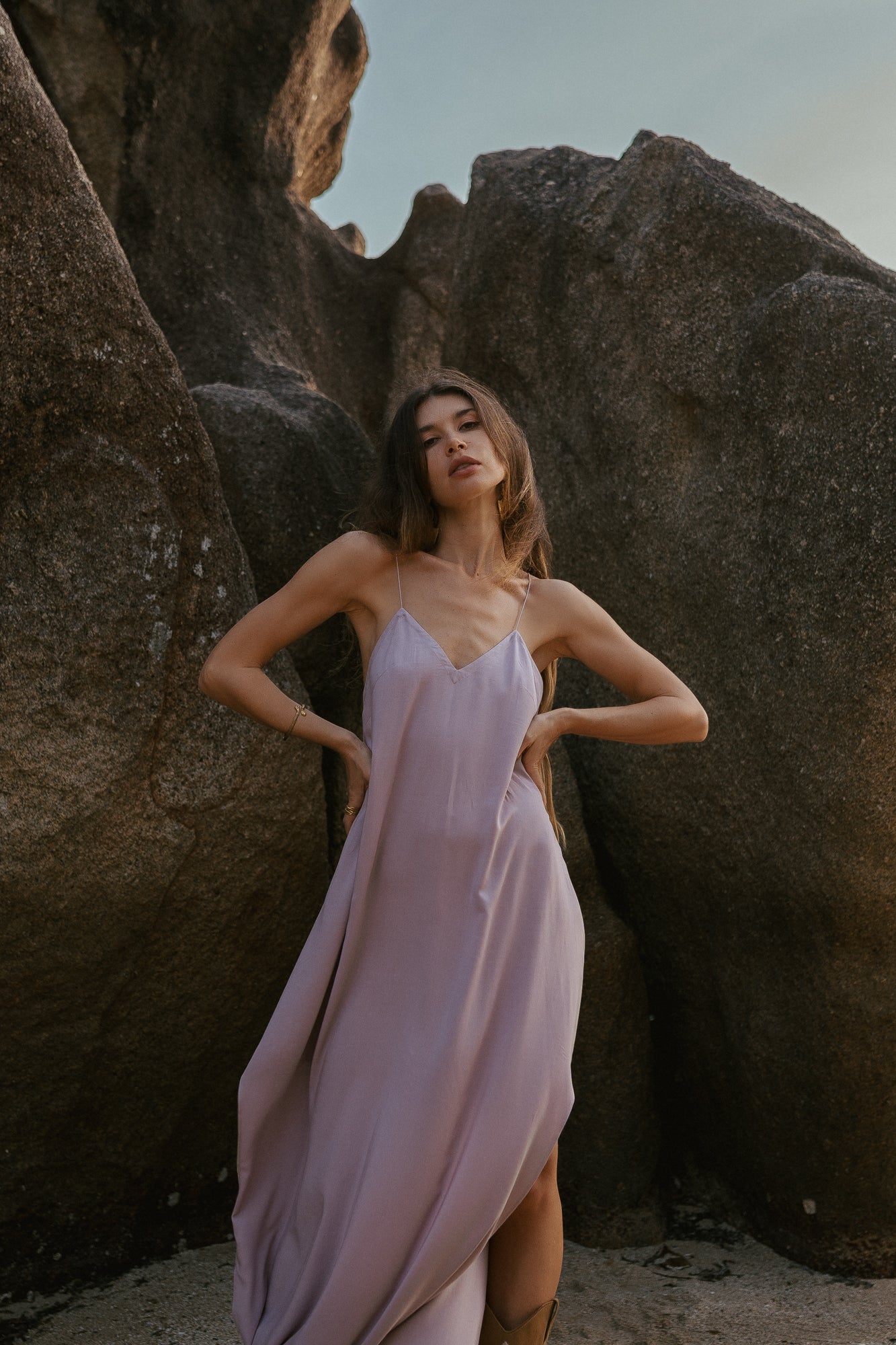 Women maxi nude slip dress with opened back