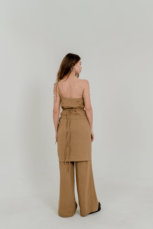 Nomad Palazzo Set – Sand Pinstripe with Detachable Wrap
