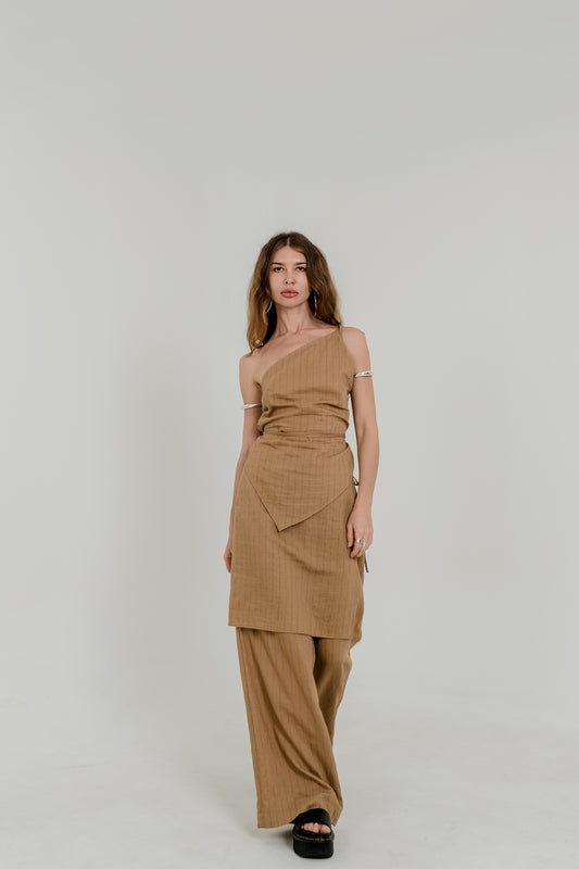 Nomad Palazzo Set – Sand Pinstripe with Detachable Wrap