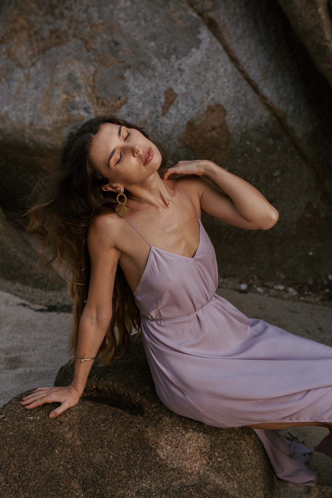 Women maxi nude slip dress with opened back