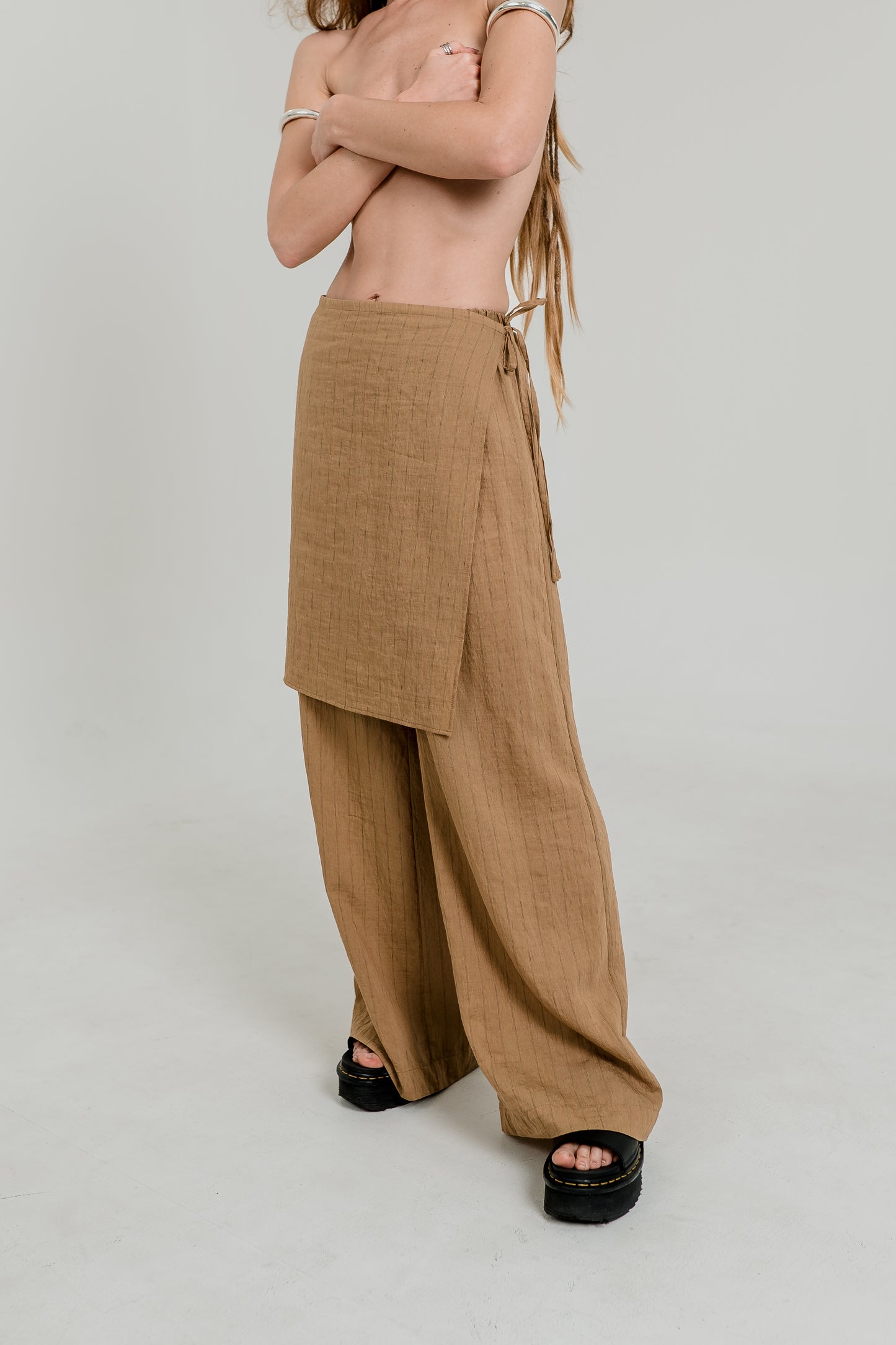 Nomad Palazzo Set – Sand Pinstripe with Detachable Wrap