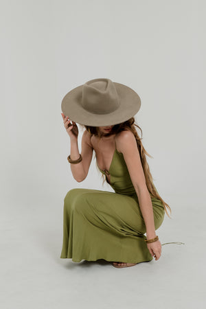 Olive Raya Maxi Dress – Open Back with Ring Detail