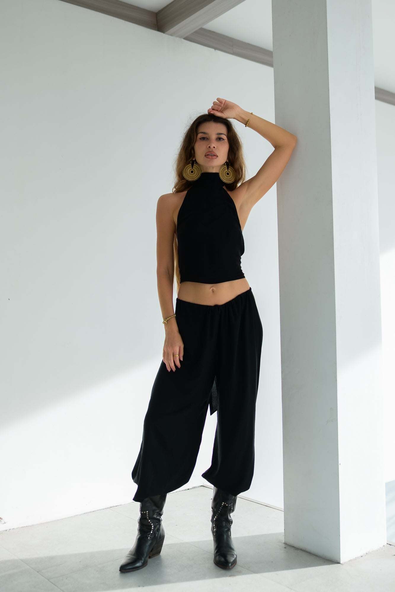 Zoe High Neck Halter Crop Top - Open Back Silk Jersey