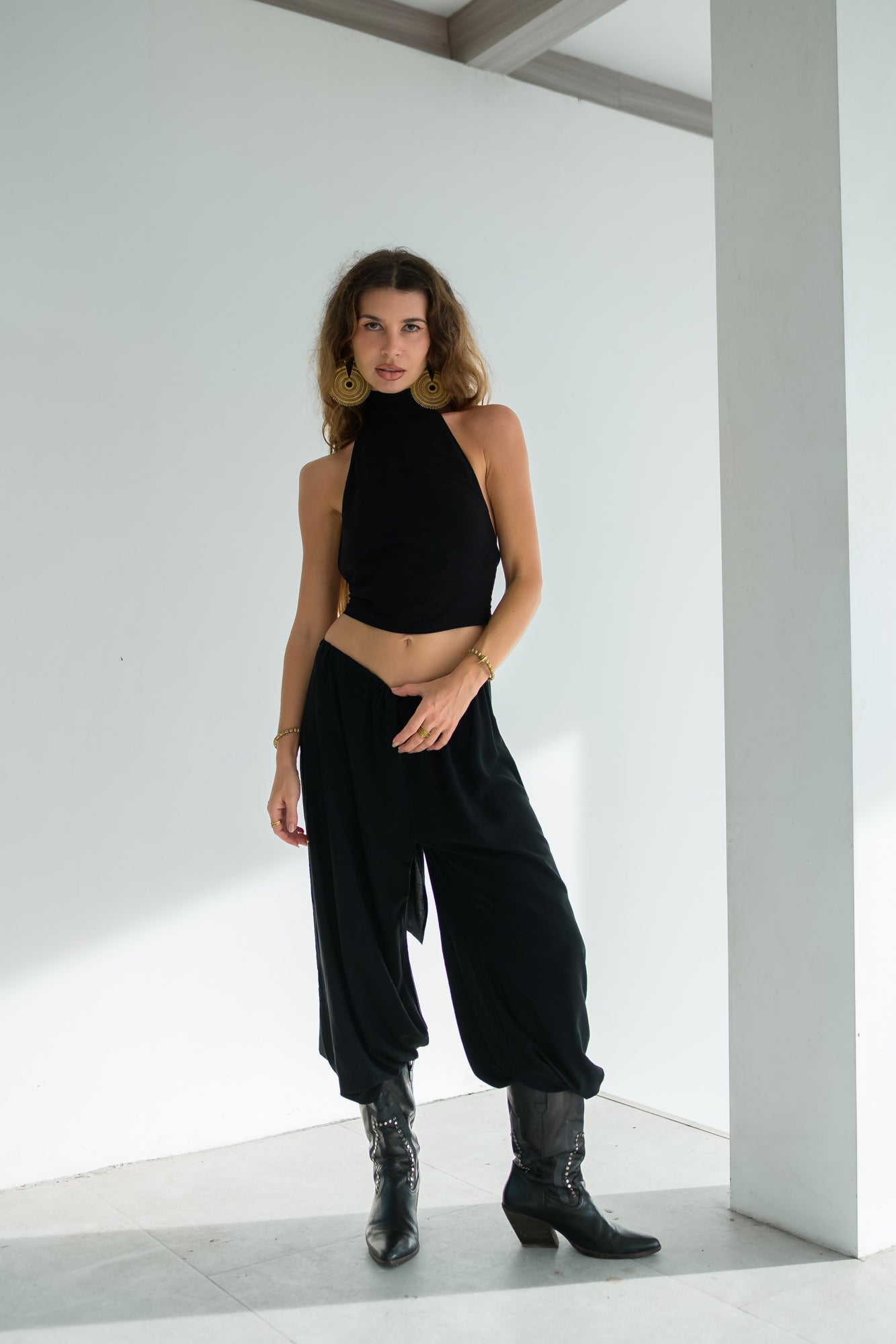 Zoe High Neck Halter Crop Top - Open Back Silk Jersey