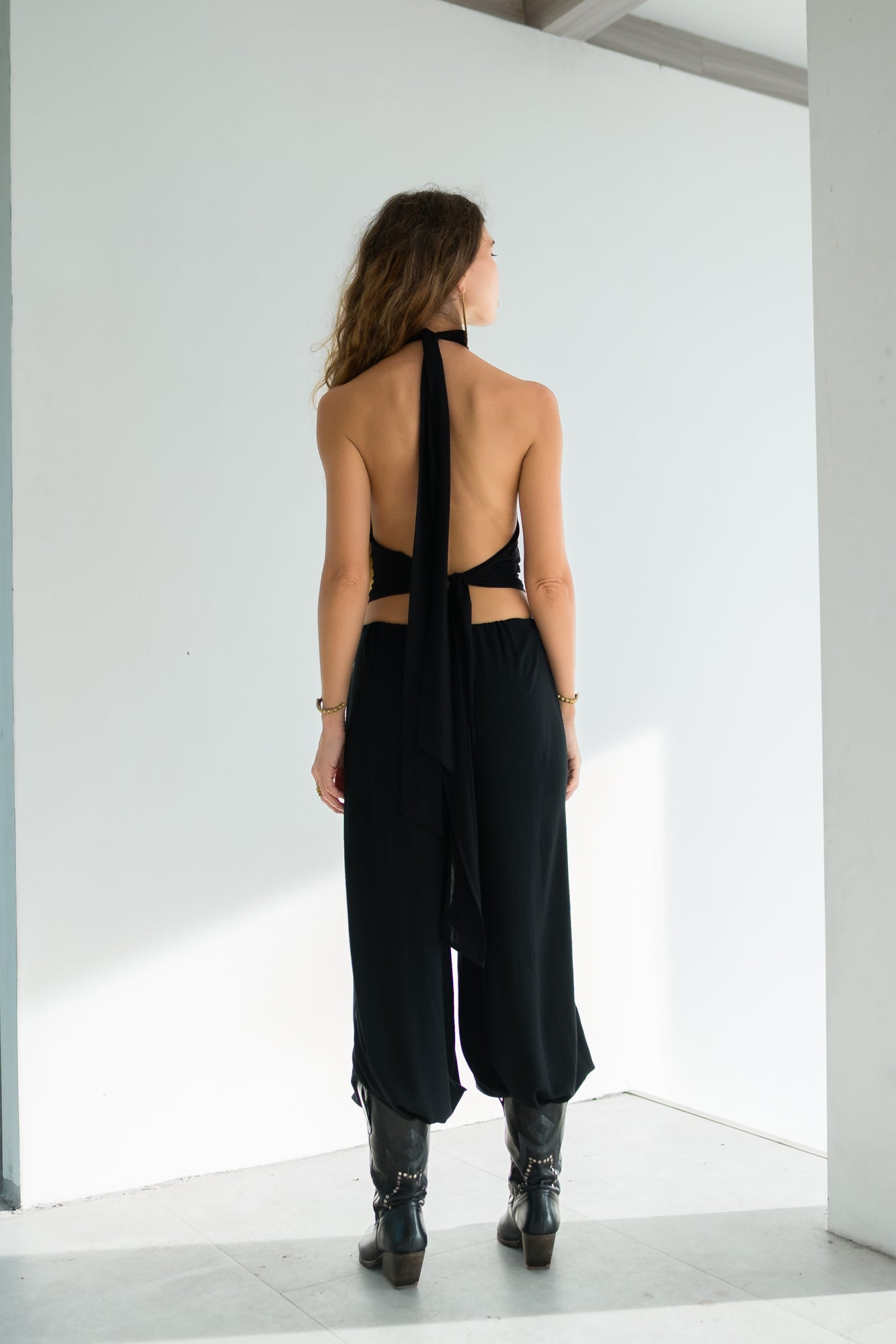 Zoe High Neck Halter Crop Top - Open Back Silk Jersey