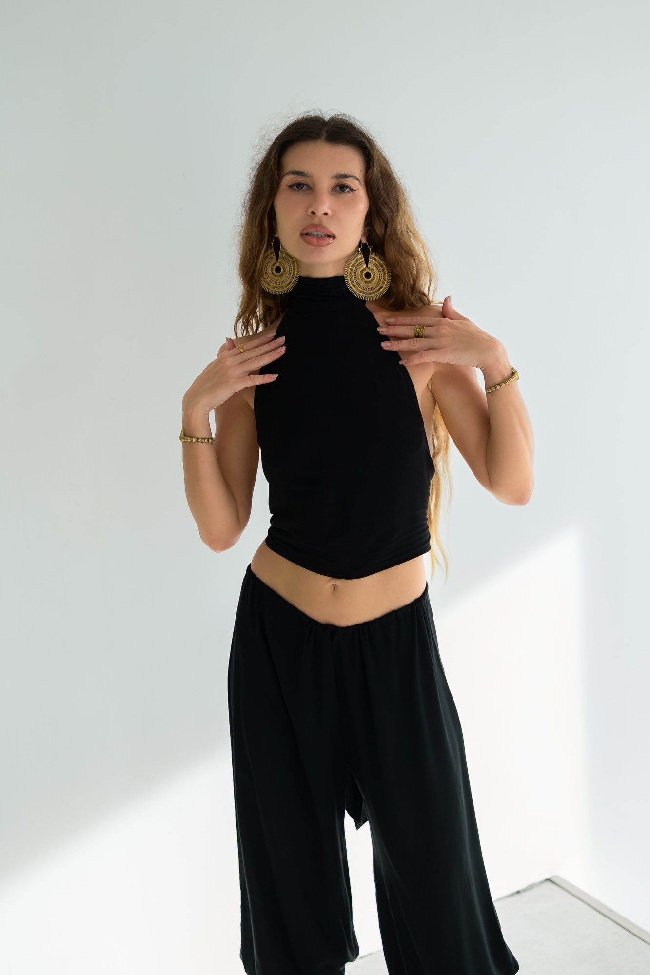 Zoe High Neck Halter Crop Top - Open Back Silk Jersey