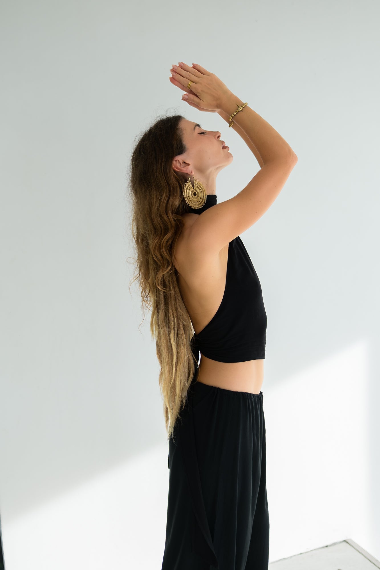 Zoe High Neck Halter Crop Top - Open Back Silk Jersey