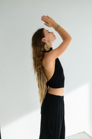 Sia High Neck Halter Crop Top - Open Back Viscose Jersey