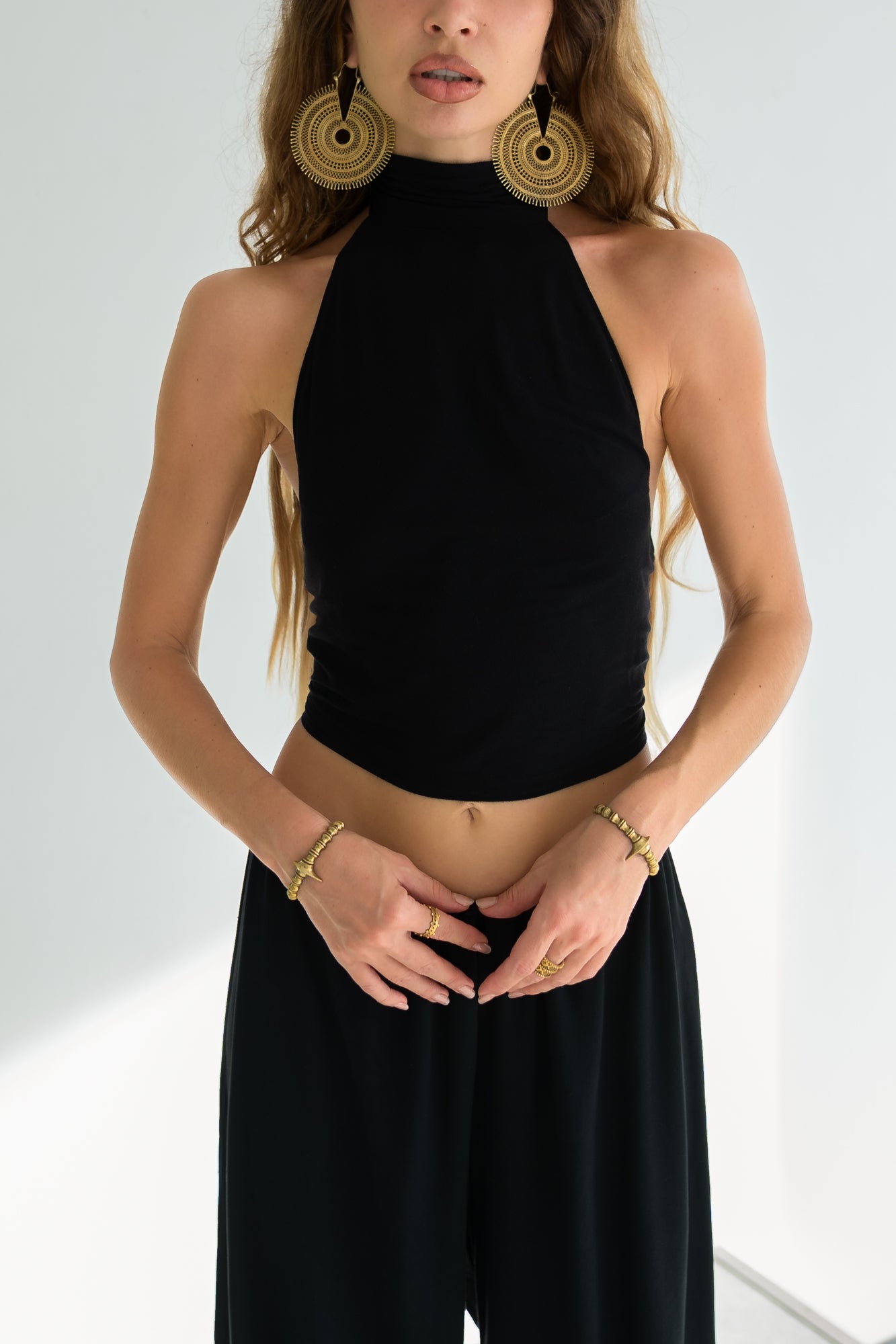 Zoe High Neck Halter Crop Top - Open Back Silk Jersey