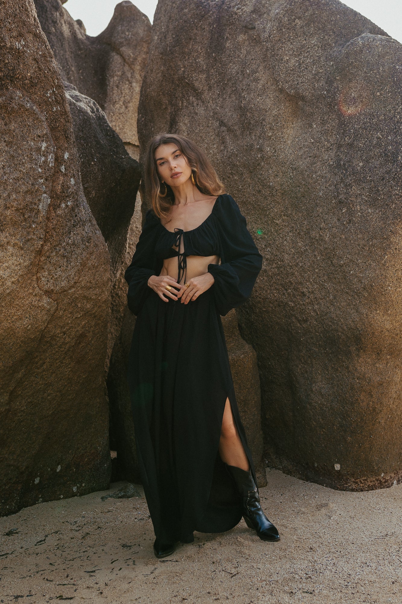 Women black maxi set skirt and top