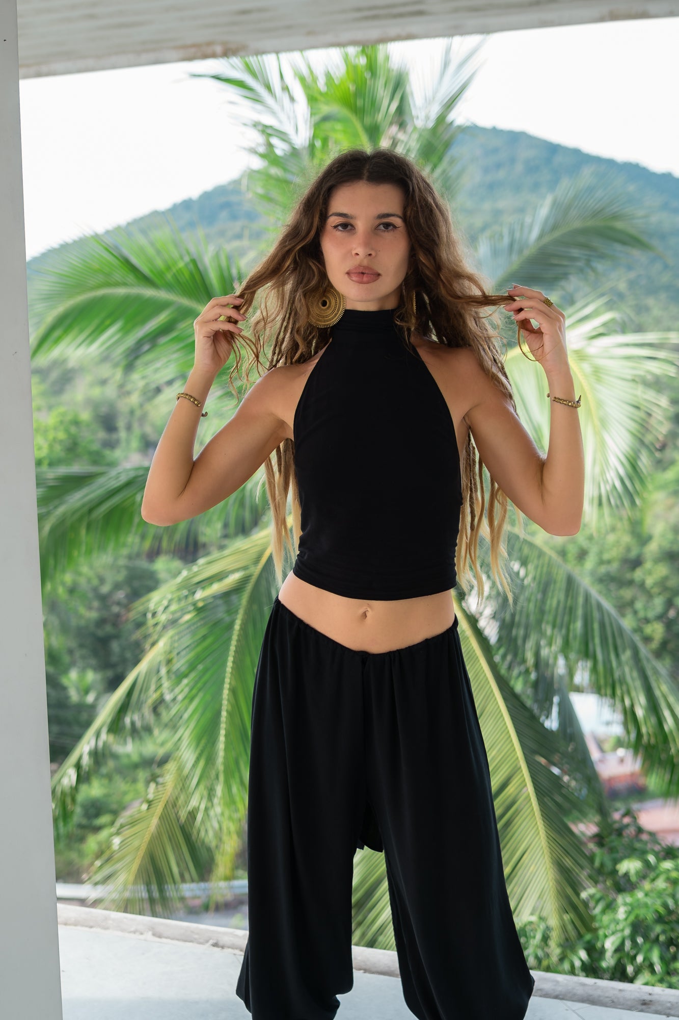 Zoe High Neck Halter Crop Top - Open Back Silk Jersey