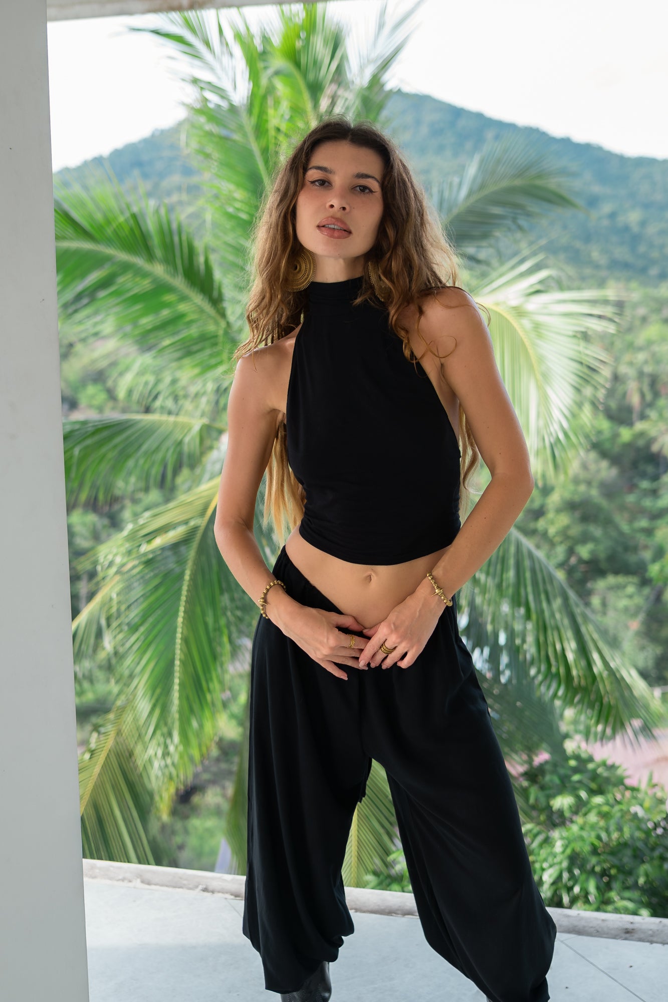 Zoe High Neck Halter Crop Top - Open Back Silk Jersey