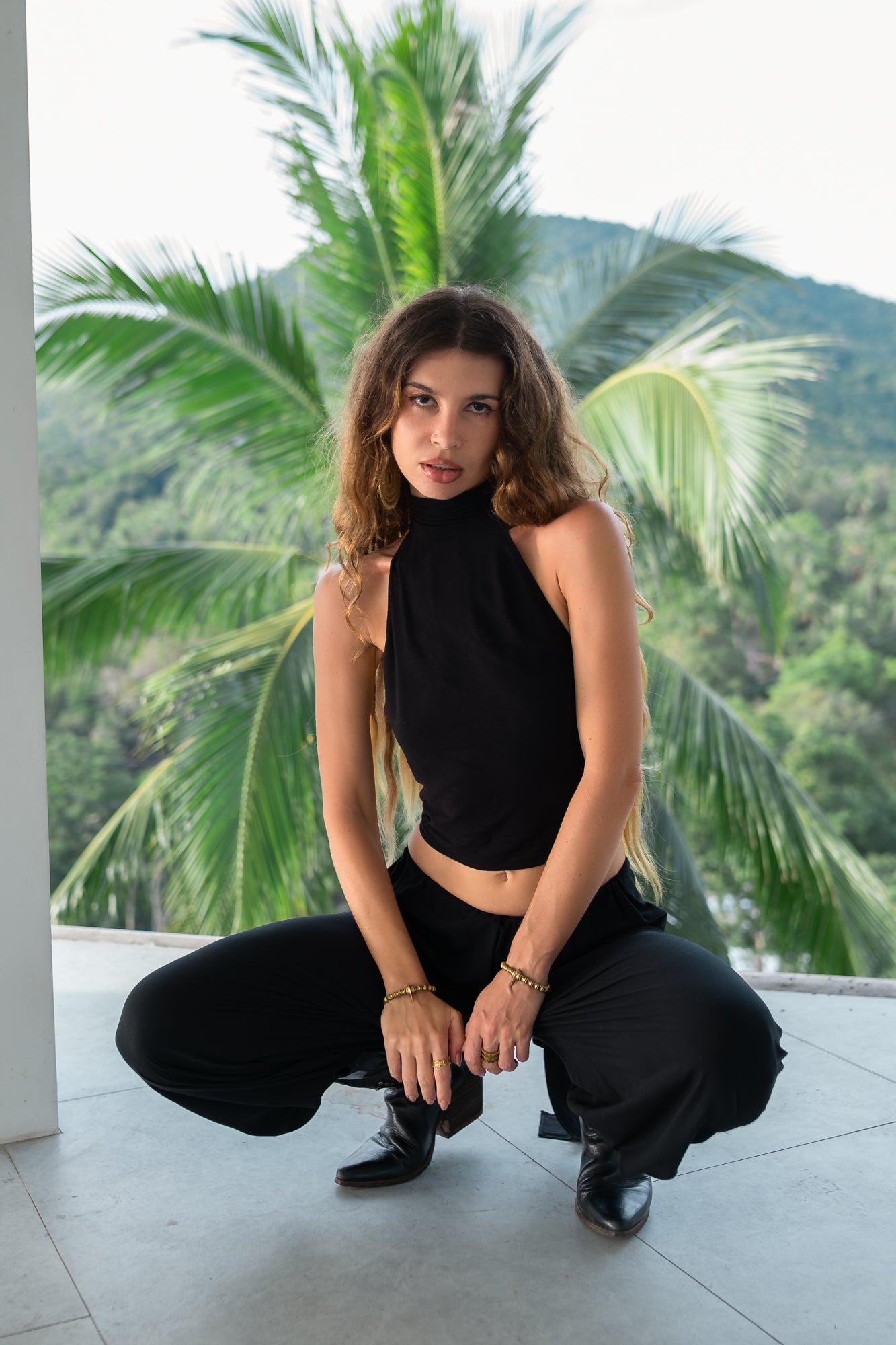 Zoe High Neck Halter Crop Top - Open Back Silk Jersey