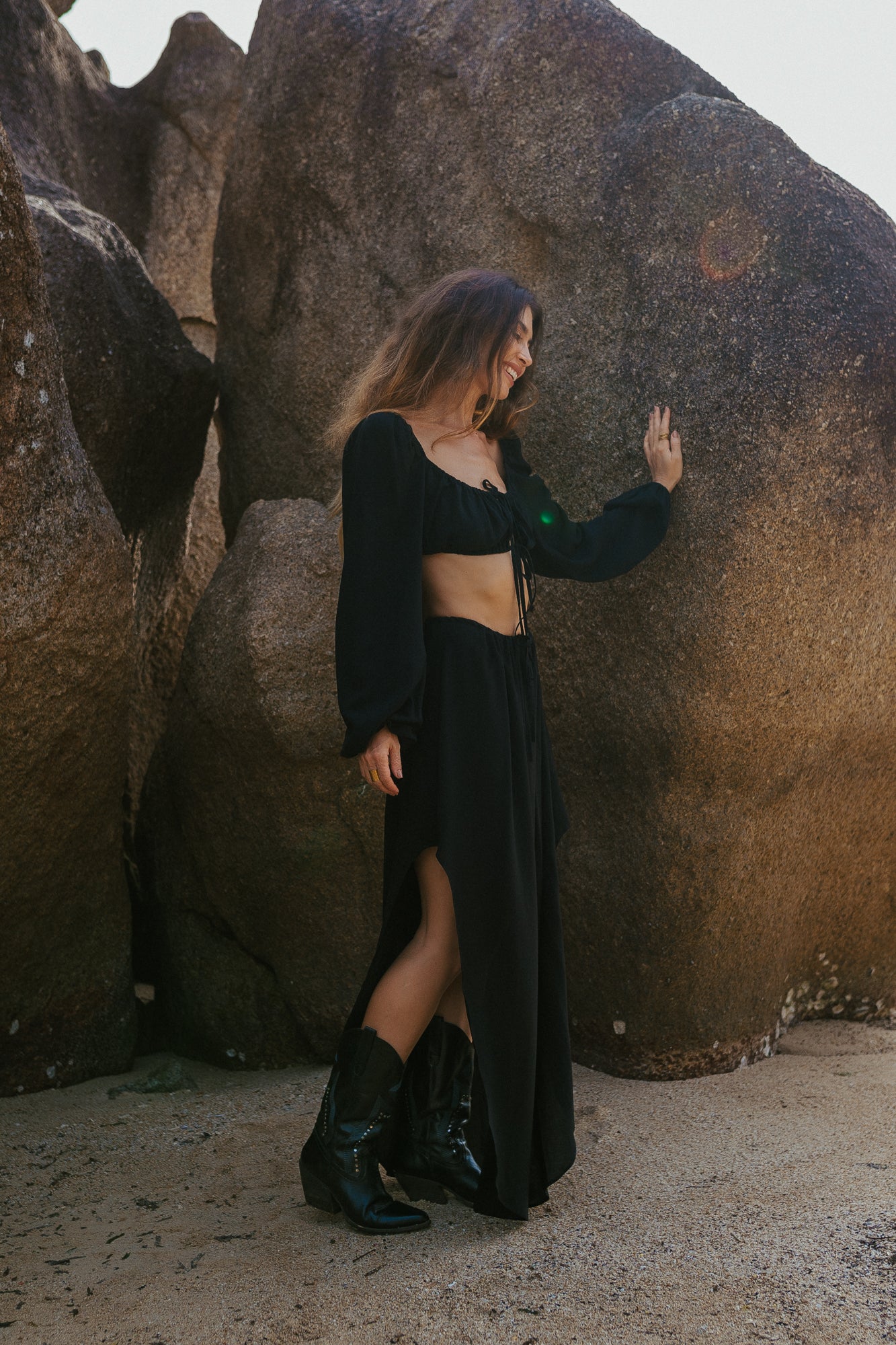 Women black maxi set skirt and top