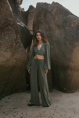 Women khaki set with top and pants