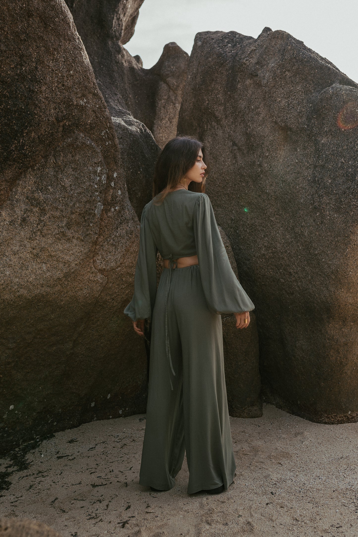 Women khaki set with top and pants