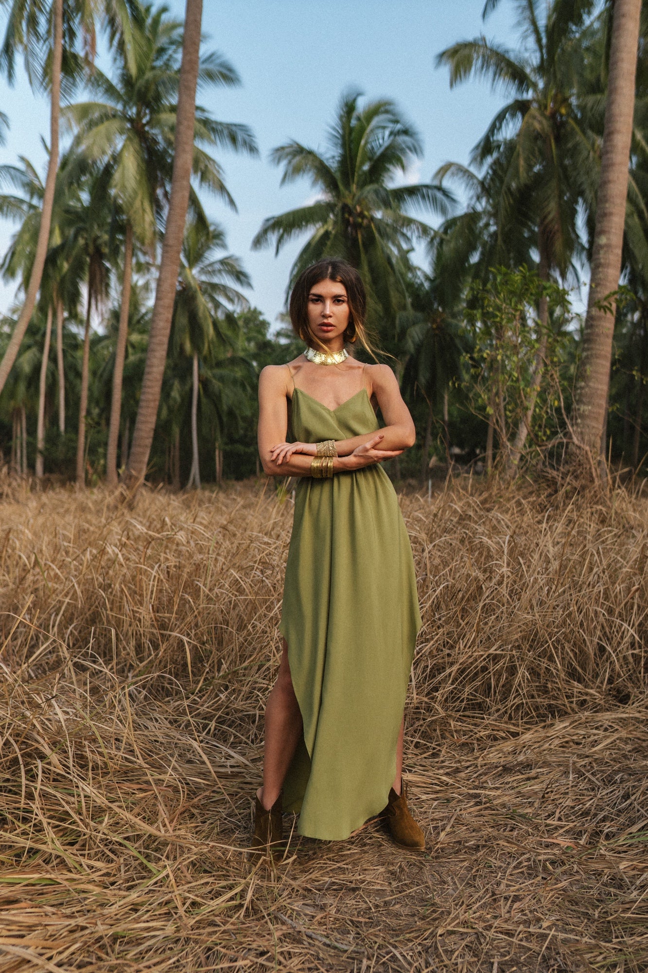 Olive maxi women dress