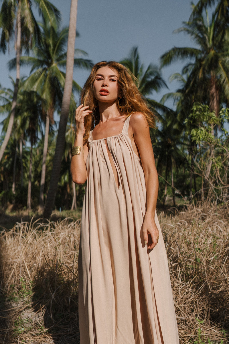 Divine light beige wide maxi dress