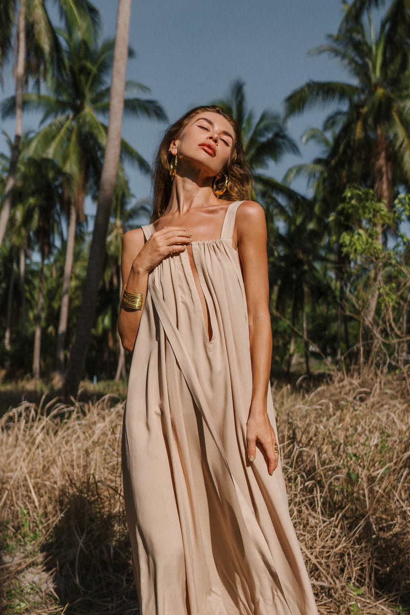 Divine light beige wide maxi dress