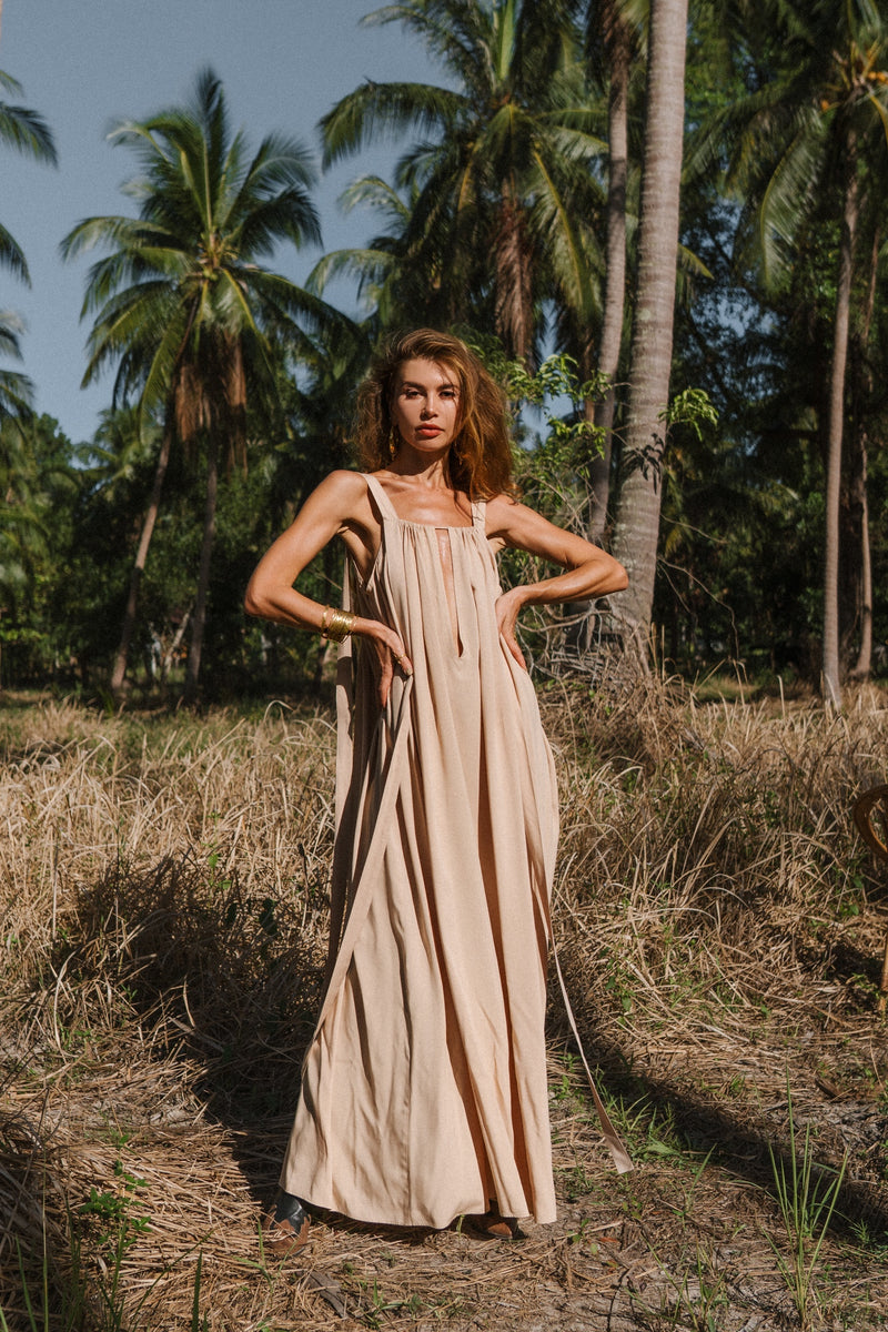 Divine light beige wide maxi dress