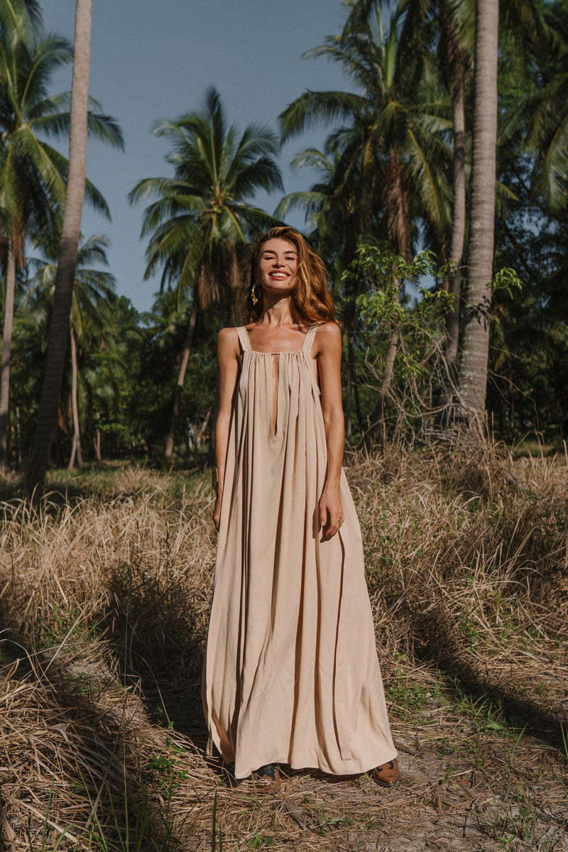 Divine light beige wide maxi dress