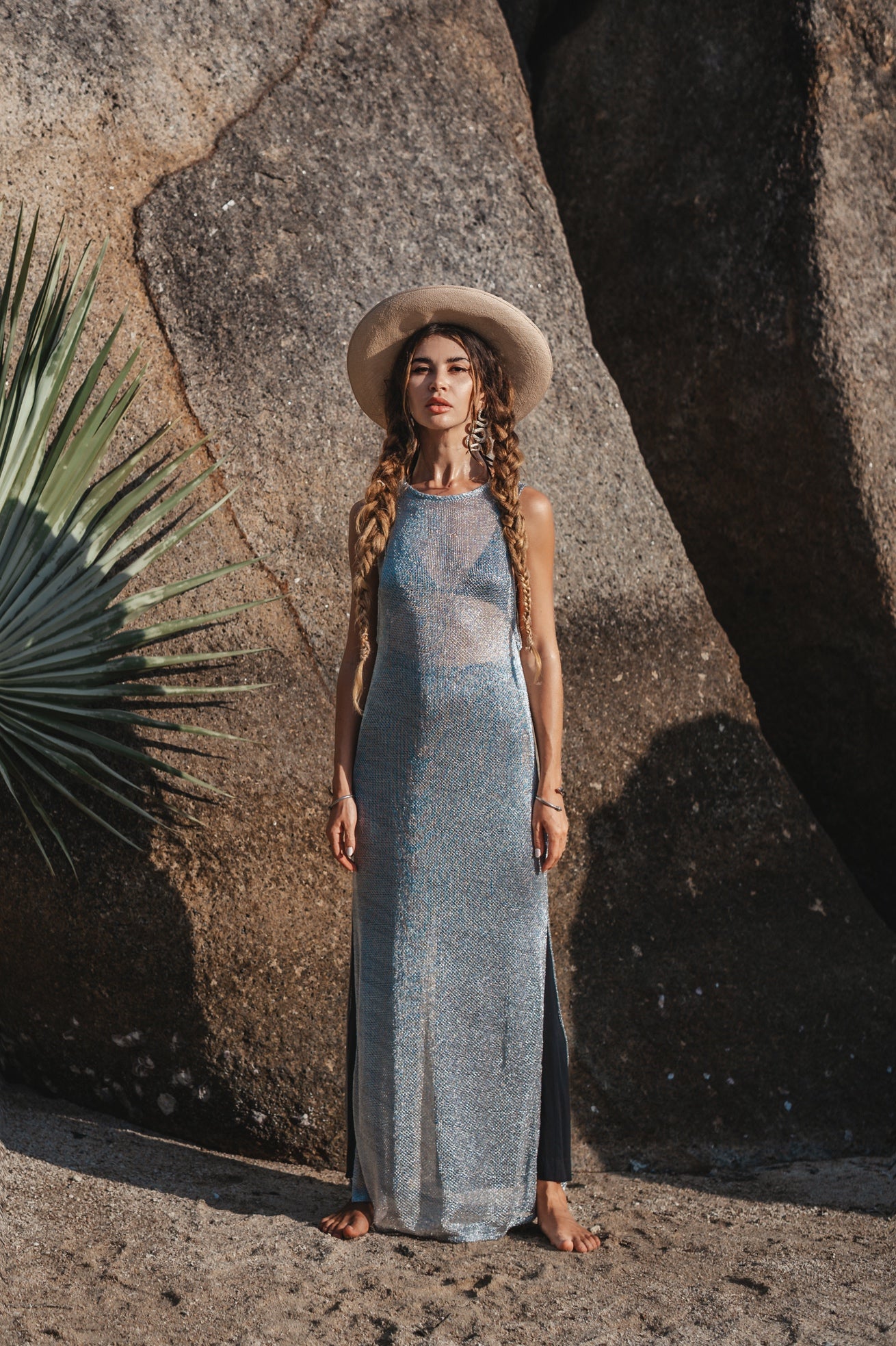 Women maxi silver net dress