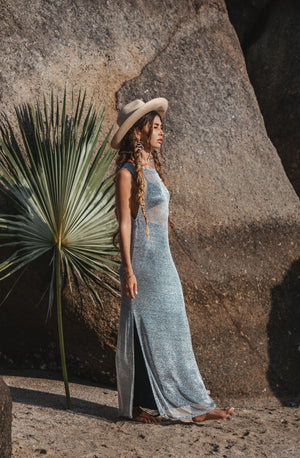 Women maxi silver net dress