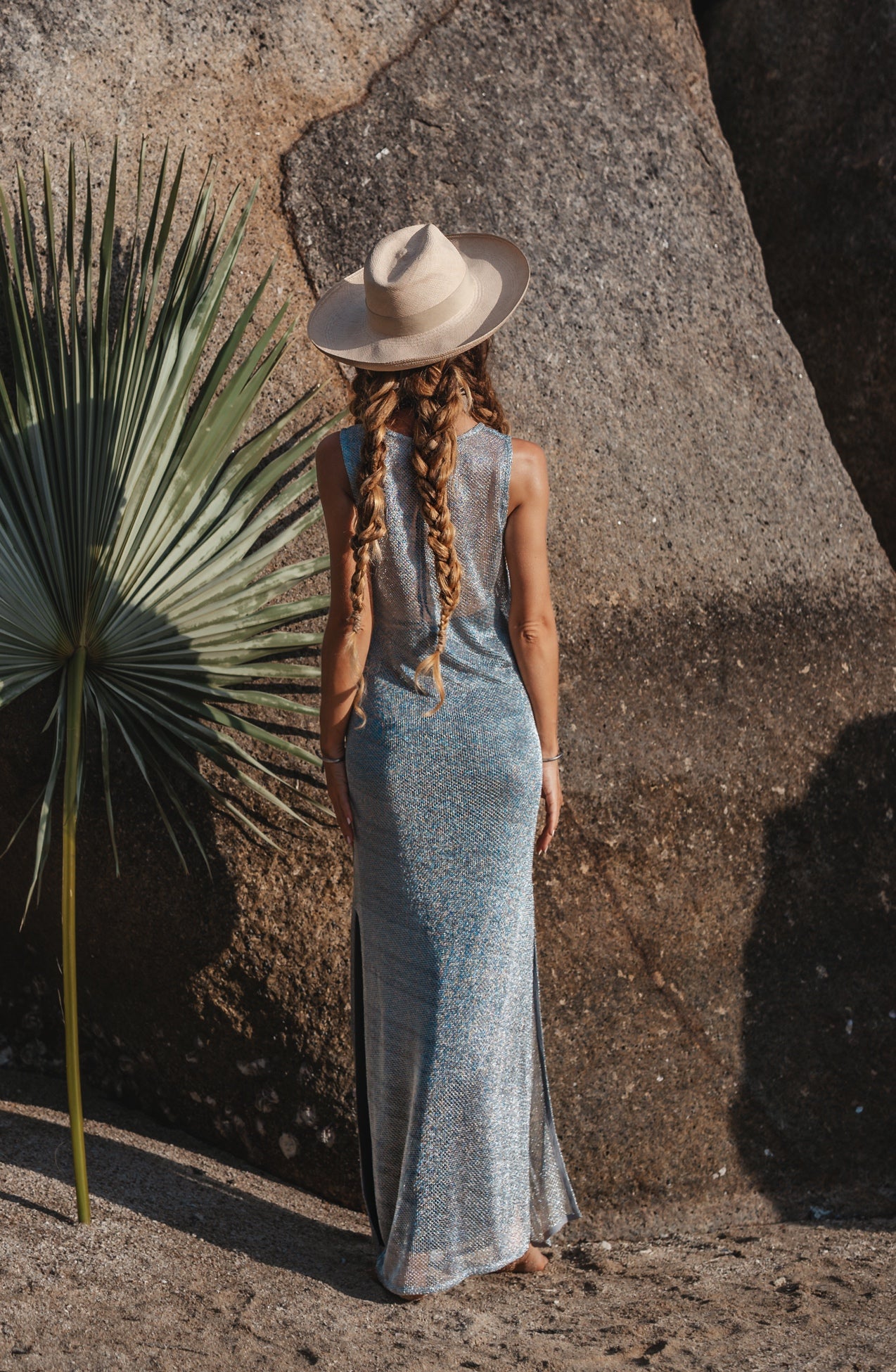 Women maxi silver net dress