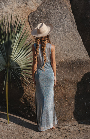 Women maxi silver net dress