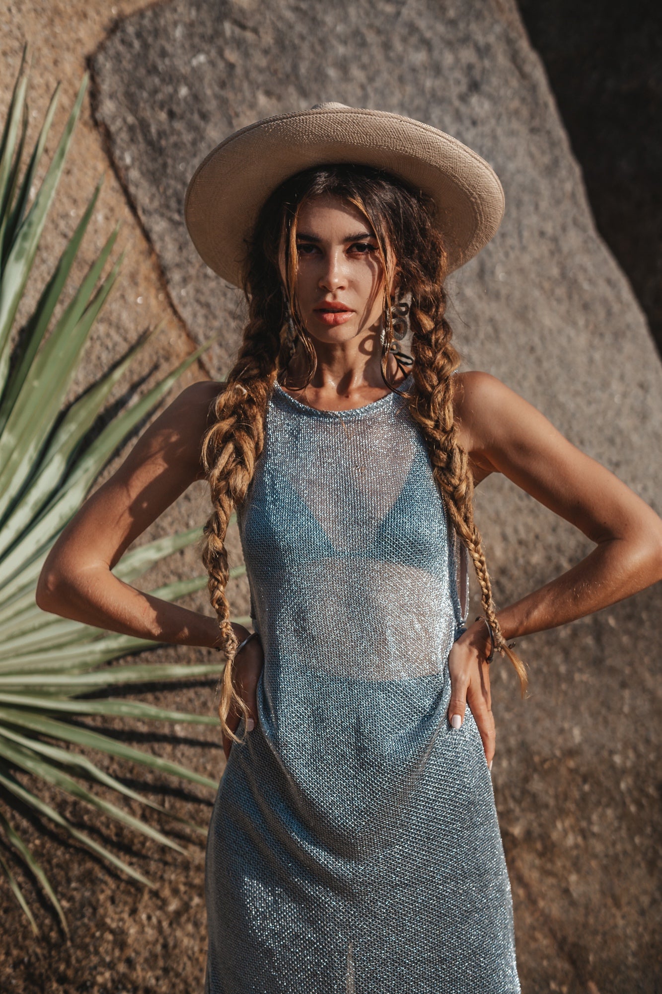 Women maxi silver net dress