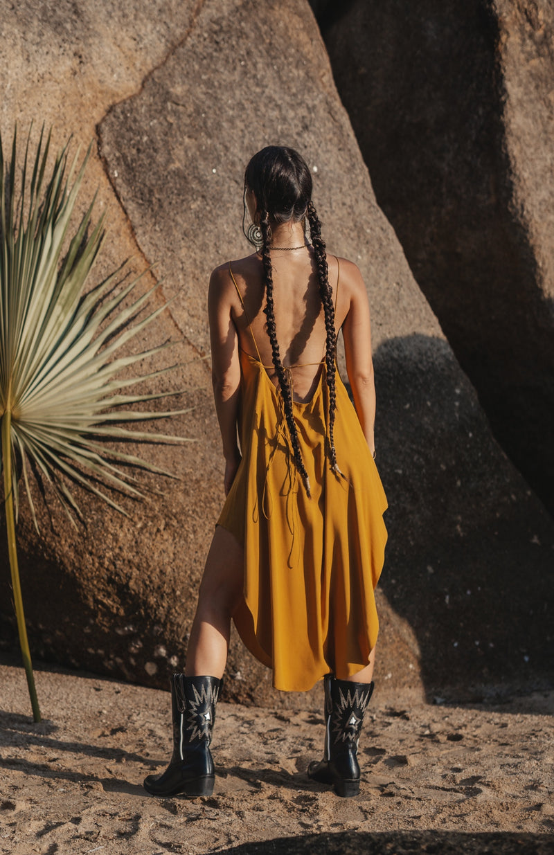 Women mustard midi slip dress