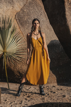 Women mustard midi slip dress