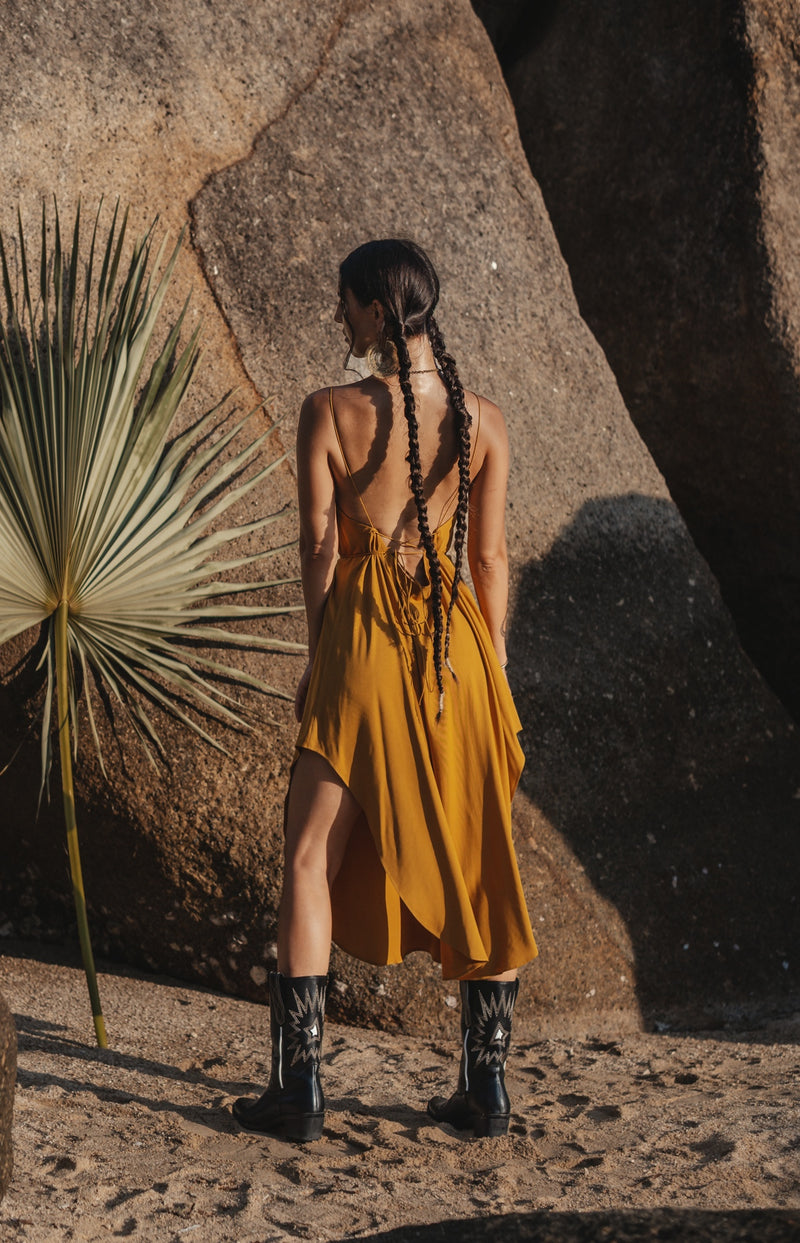 Women mustard midi slip dress