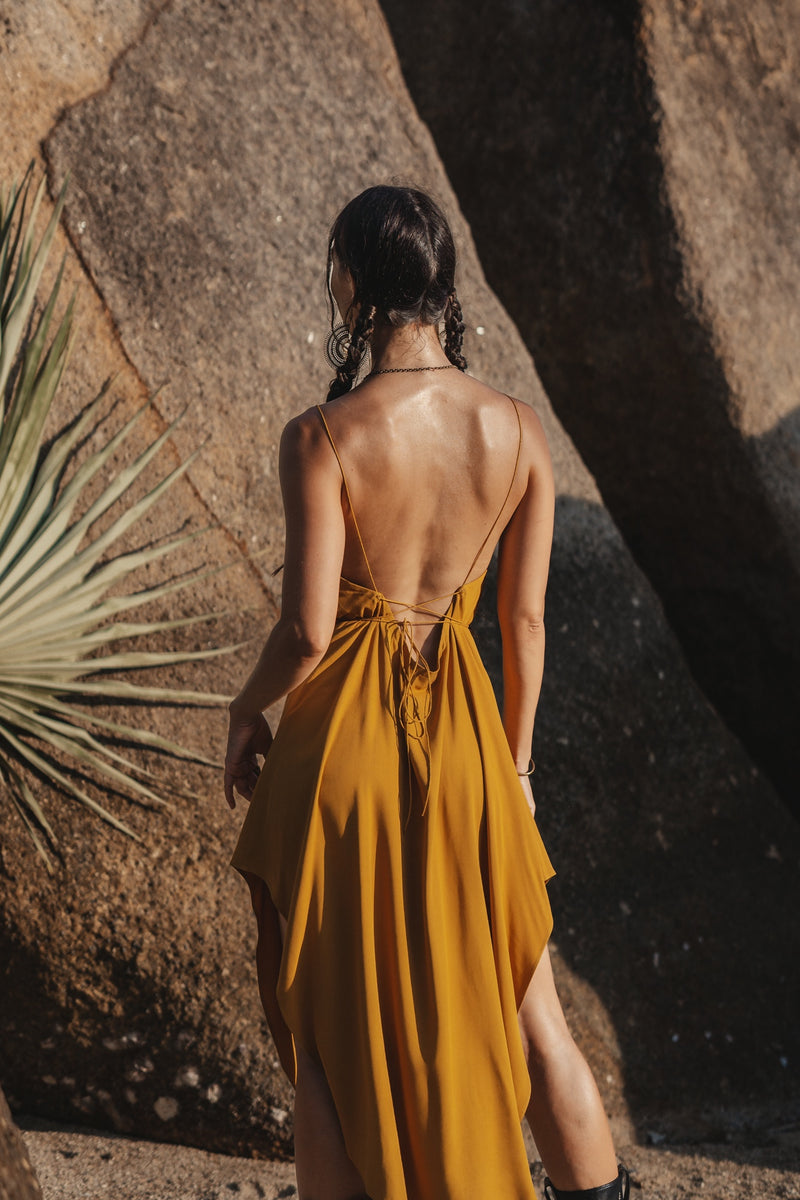 Women mustard midi slip dress