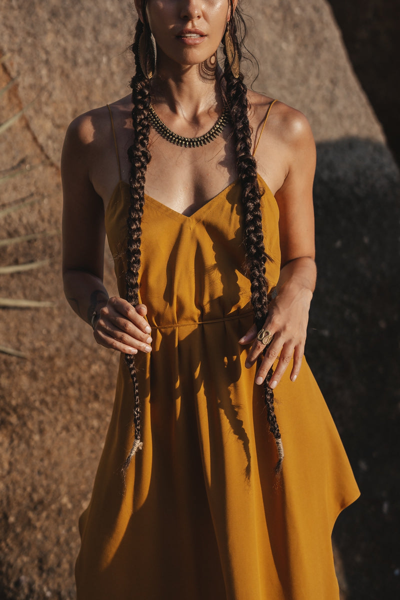 Women mustard midi slip dress