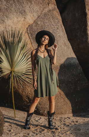 Two colours khaki/beige mini slip dress
