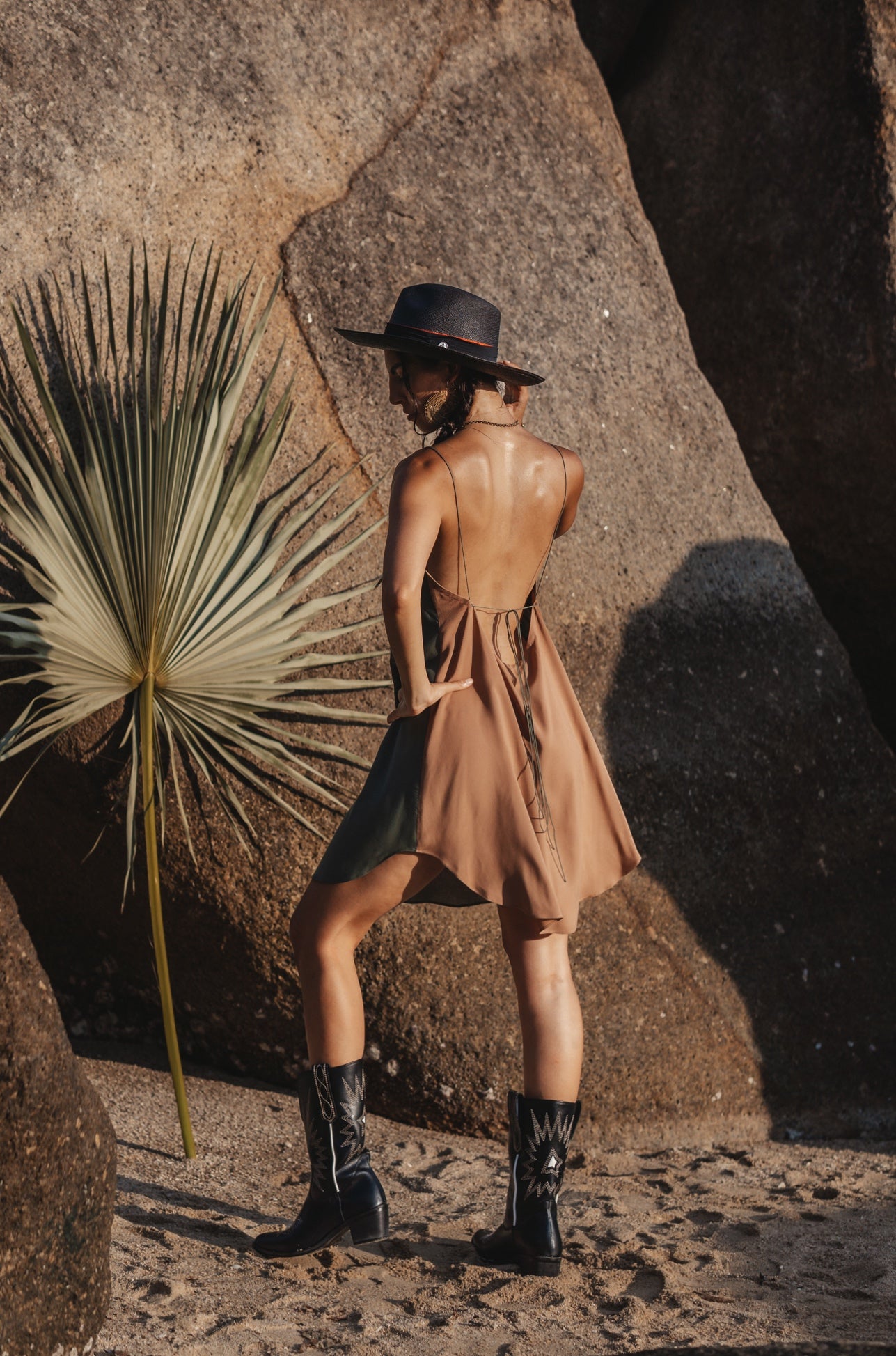 Two colours khaki/beige mini slip dress