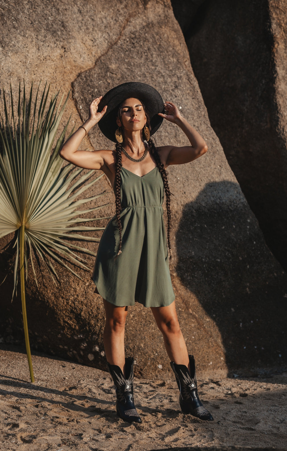 Two colours khaki/beige mini slip dress
