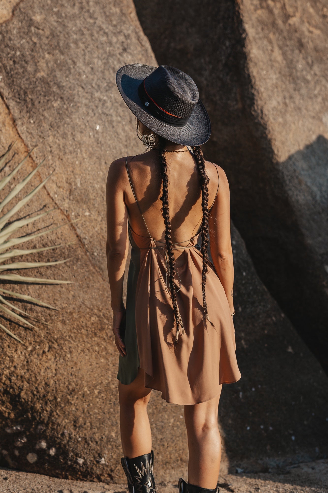 Two colours khaki/beige mini slip dress