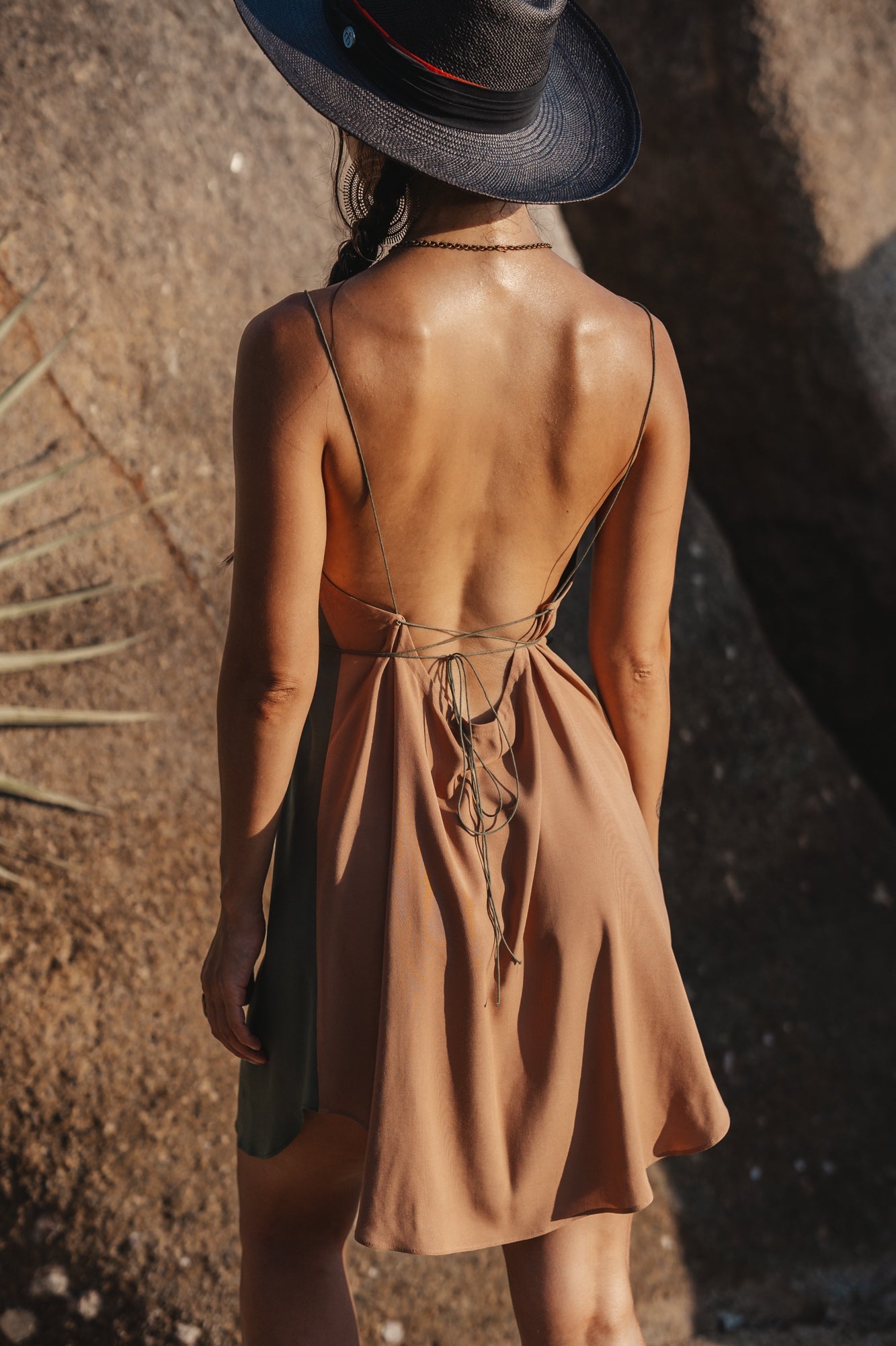 Two colours khaki/beige mini slip dress
