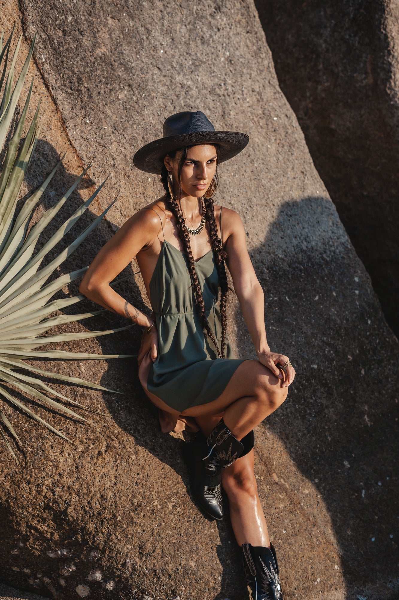 Two colours khaki/beige mini slip dress