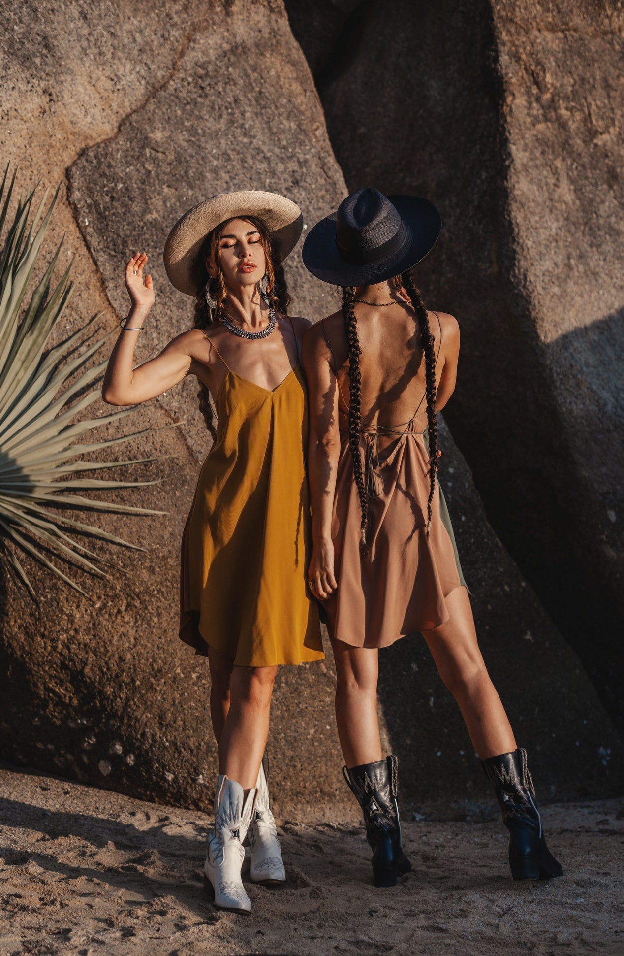 Two colours brown/mustard slip dress