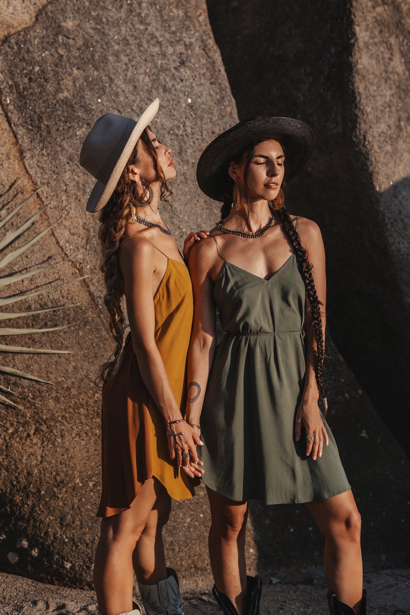 Two colours khaki/beige mini slip dress