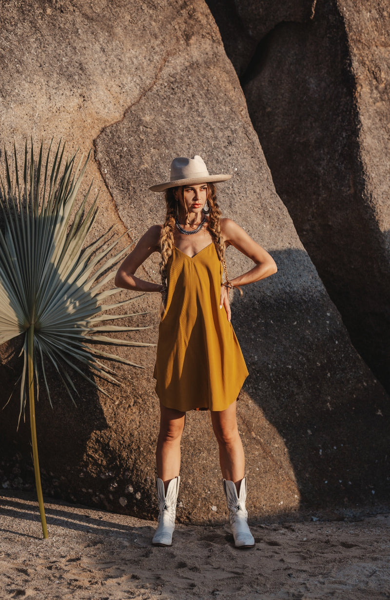 Two colours brown/mustard slip dress