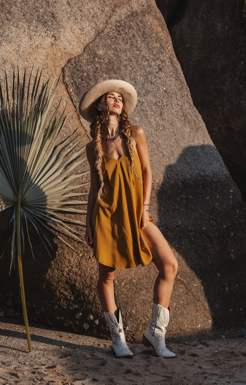 Two colours brown/mustard slip dress