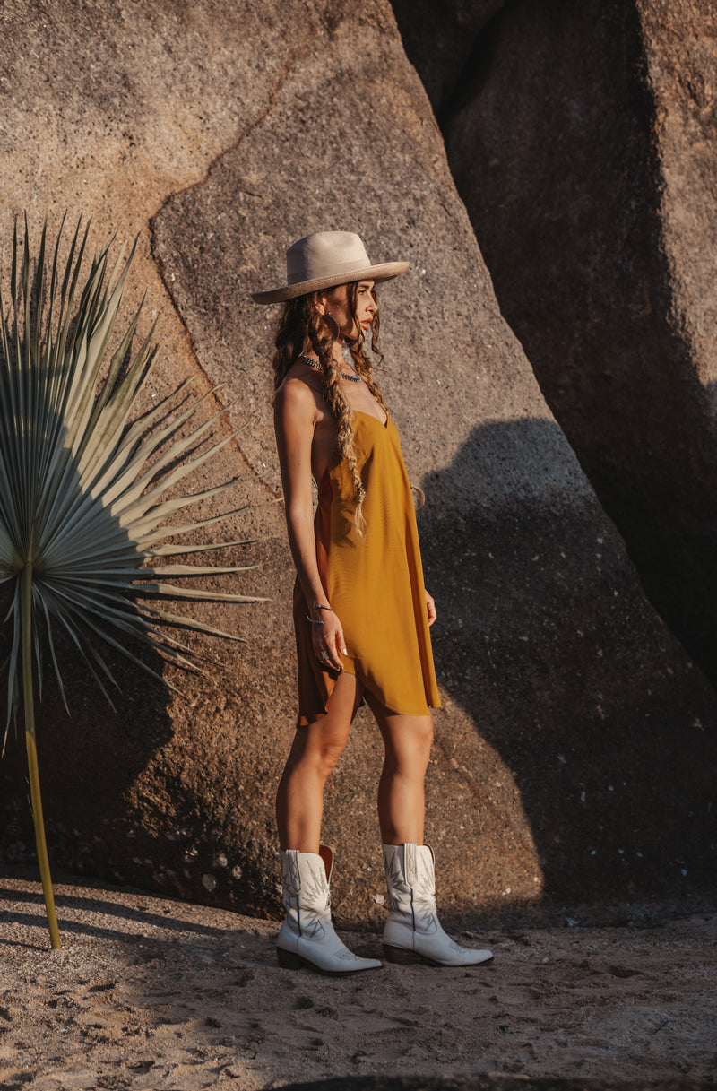 Two colours brown/mustard slip dress