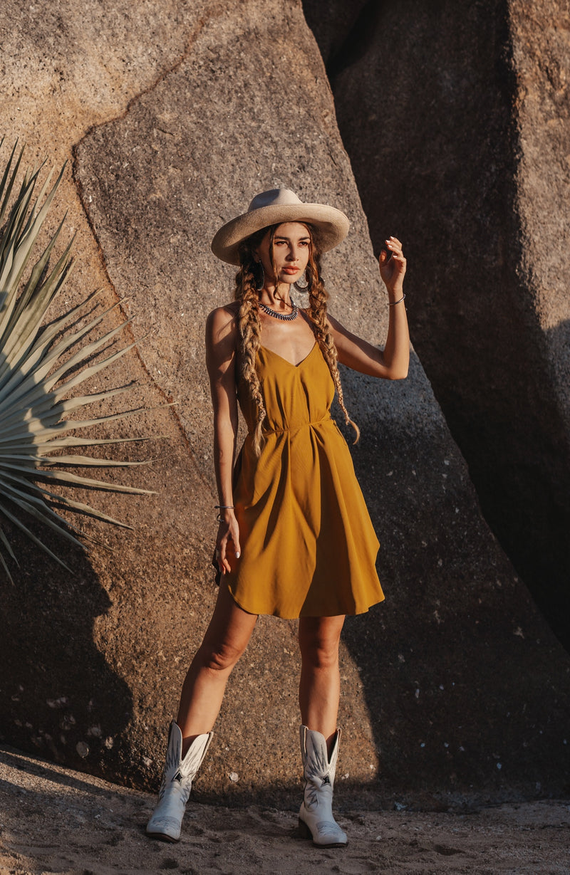 Two colours brown/mustard slip dress