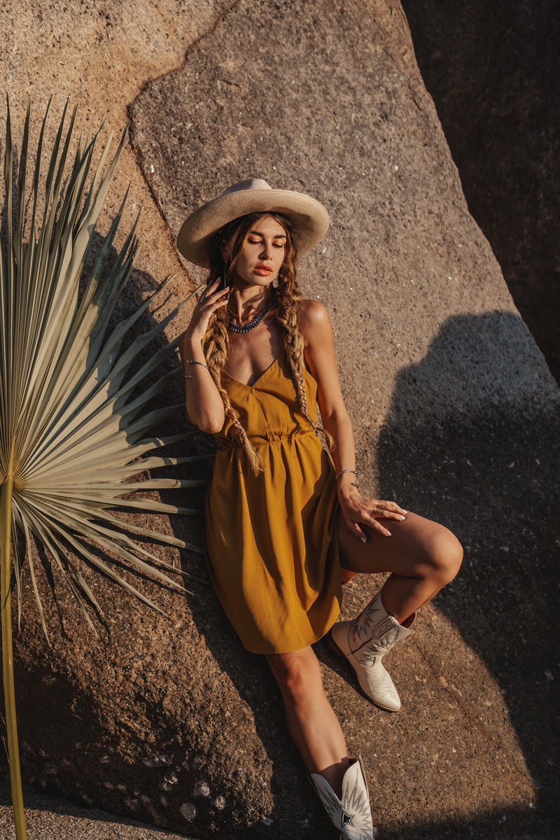 Two colours brown/mustard slip dress