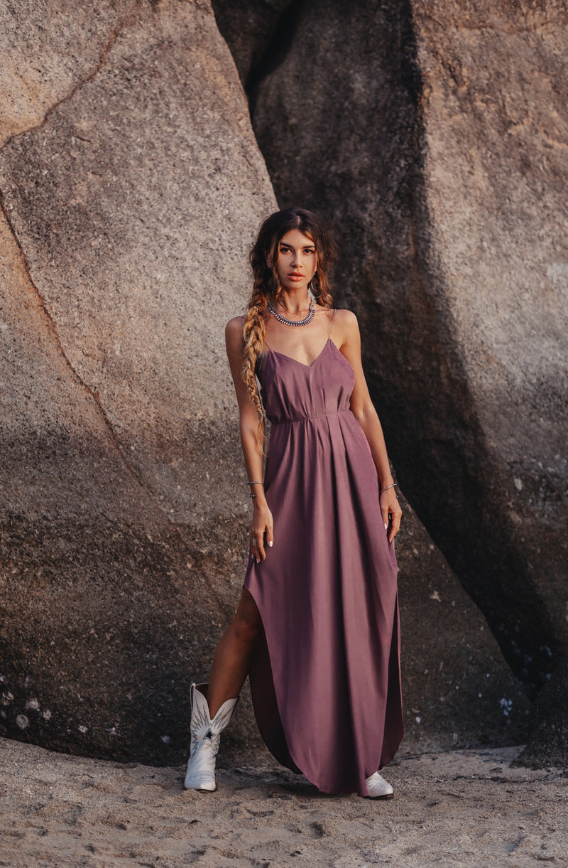 Women maxi purple slip dress