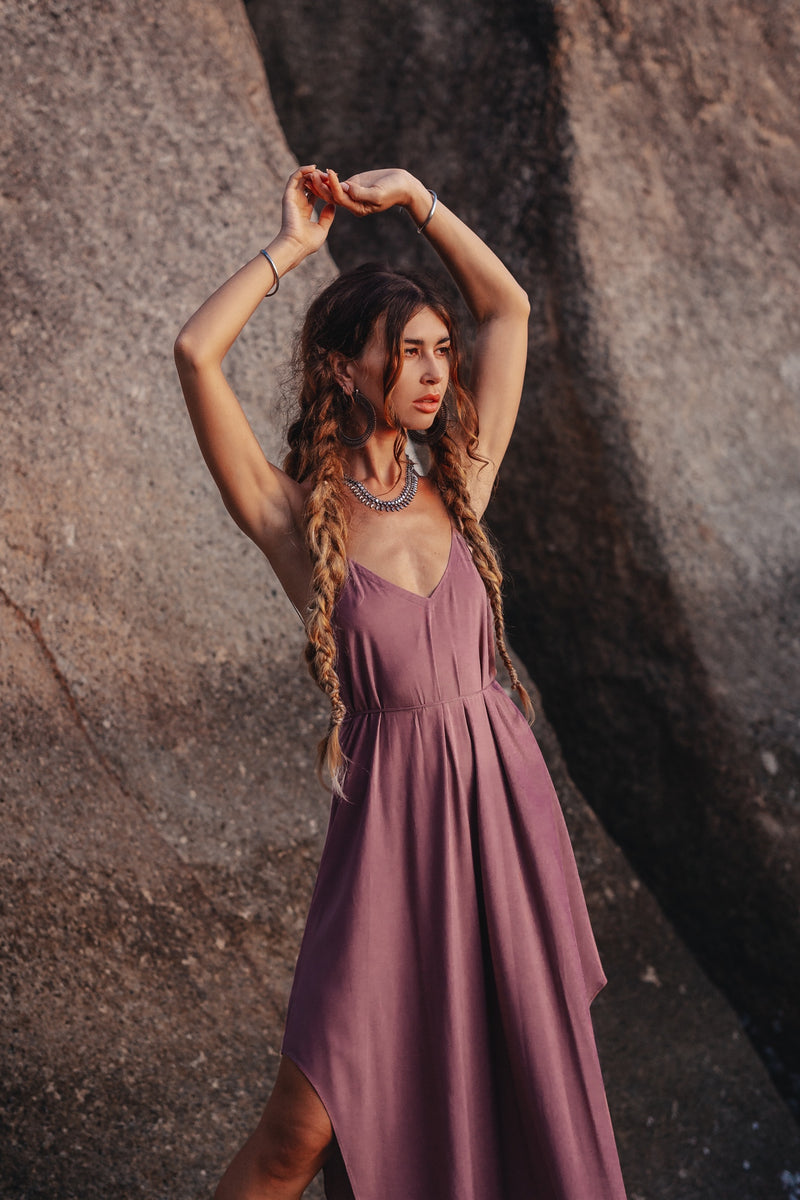 Women maxi purple slip dress